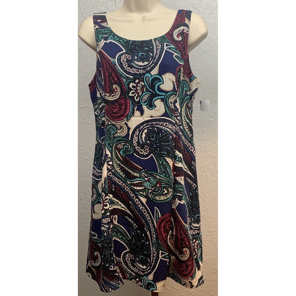 Pink Owl Women's Sleeveless Tank Skater Dress Fully Lined Paisley Print Sz Small